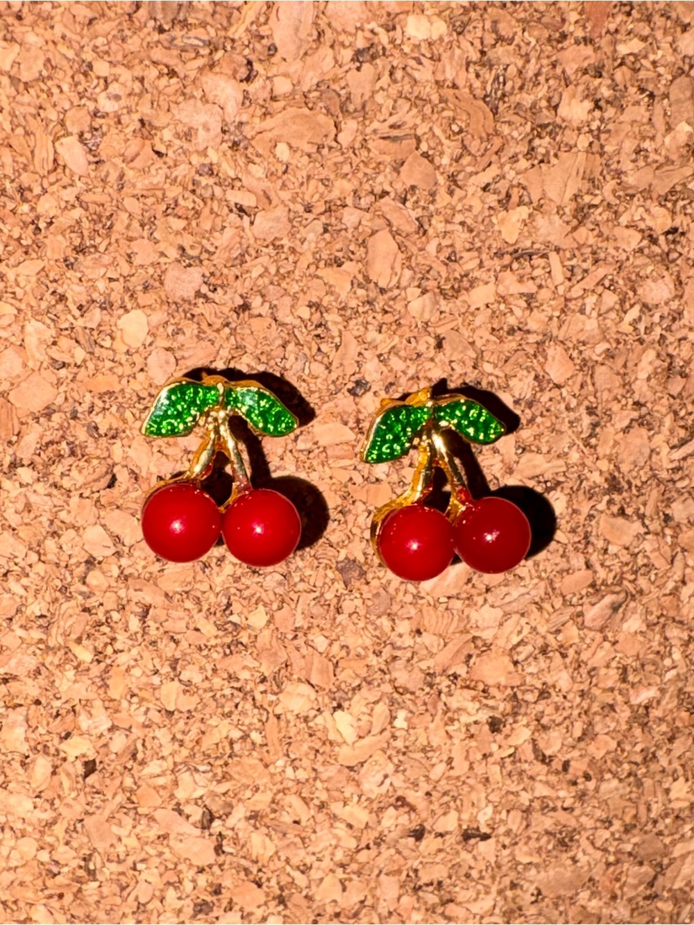 Cherry Enamel Stud Earrings for Kids - Red & Green